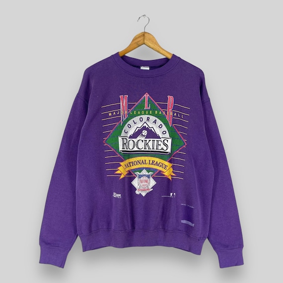 Colorado ROCKIES Sweatshirt Crewneck Large Vintage 1990s Saleem Sportswear Colorado Rockies Mlb Printed Rockies Purple Sweater Size L