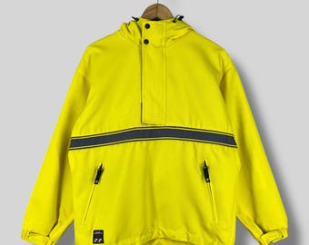 Chaqueta de esquí vintage DESCENTE de los años 90, ropa de esquí pequeña del club Descente, ropa deportiva, chaqueta para clima frío, abrigo bomber amarillo neón pesado Descente, talla S