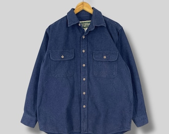 Vintage Y2K FIELD & STREAM Plain Flannel Medium Plain Blue Casual Minimalist Streetwear Thick Flannel Oversized Shirt Button Up Size M