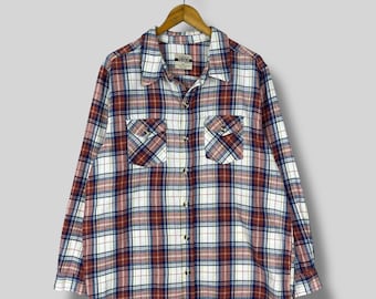 OPEN TREAILS Plaid Tartan Flannel Shirt Xlarge Vintage Y2K Plaid Checkered Orange Rustic Indie Boho Boyfriend Shirt Button Up Casual Size XL