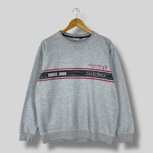 Vintage 1990s HANG TEN Sweatshirt Crewneck Large Hang Ten California Surf Style Hawaiian Pipeline Beach Hang Ten Gray Sweater Size L