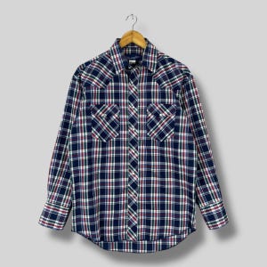 Vintage 1990s WRANGLER Checkered Flannel Shirt Medium Wrangler Plaid Multicolor Minimalist Boyfriend Shirt Wrangler Snap Button Shirt Size M