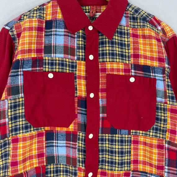 BACK NUMBER Multicolor Patchwork Flannel Shirt Me… - image 2