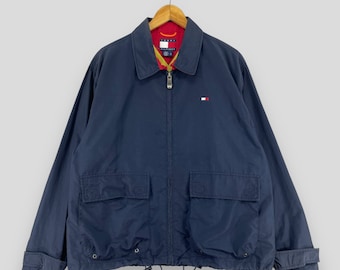 Vintage TOMMY HILFIGER Windbreaker Jacket Medium 90's Tommy Hilfiger Sailing Gear Utility Cargo Pocket Light Zipper Jacket Blue Size M