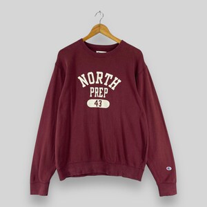 CHAMPION Crewneck Sweatshirt Medium Vintage Y2K Champion North Prep Printed Sportswear Champion Athletic Apparel Maroon Sweater Size M
