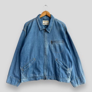 Chaqueta vaquera MACHOPE, grande, estilo informal, vintage, de los años 90, con cremallera, color azul desgastado y blanqueado, talla L