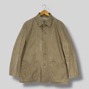 Vintage 1990s INTERMEZZO Chore Denim Jacket Large Japanese Brand Frenchwork Workwear Labor Denim Brown Jacket Distressed Size L