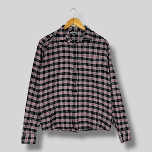 Vintage Y2K CANYON CLUB Flannel Shirt Medium Plaid Checkered Tartan Black/Red Streetwear Hipster Minimalist Boyfriend Shirt Button Up Size M