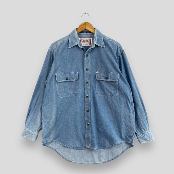 【WONDER WONDER】[UNISEX] Barket Vintage Over Denim Shirt Vintage Wrangler Blue Denim Distressed Broken-in Pearl Snap