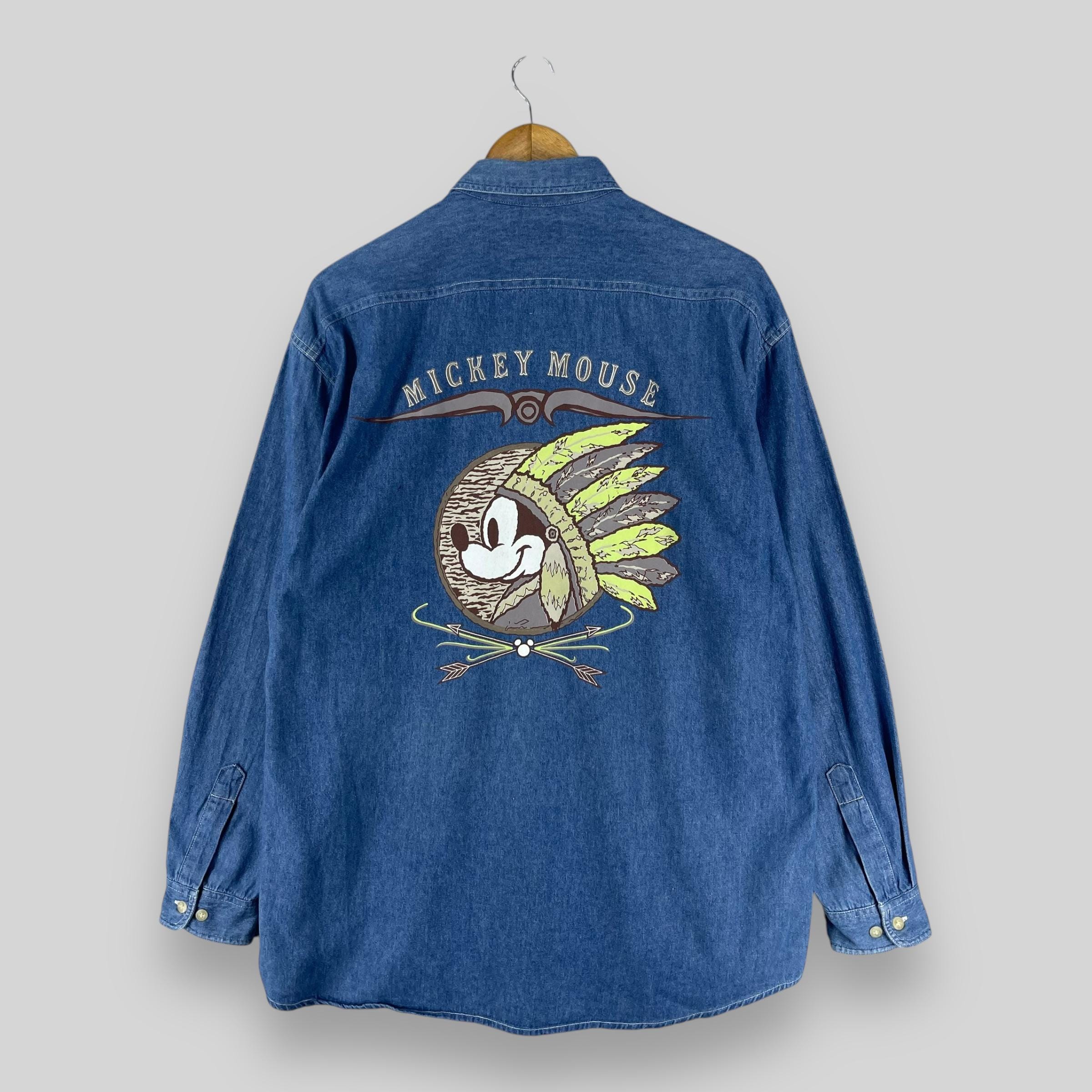 Vintage 90's MICKEY MOUSE Denim Shirt Large Mickey Mouse Cartoon