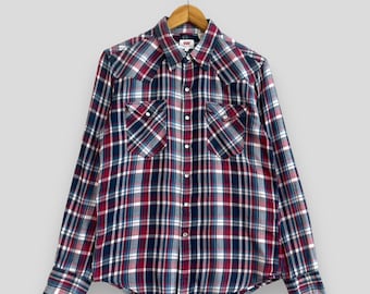 Vintage Y2K LEVIS Checkered Flannel Women Small Levis Strauss Plaid Tartan Multicolor Grunge Minimalist Boyfriend Shirt Buttondown Size M