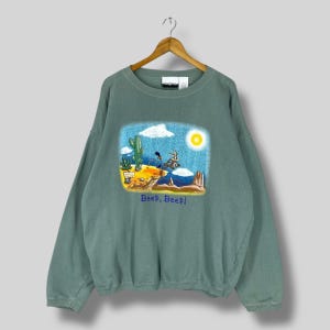 WARNER BROS Cartoon Sweatshirt Crewneck Large Vintage 1990s Wile E. Coyote Und Road Runner Cartoons Pullover Grün Pullover Size L