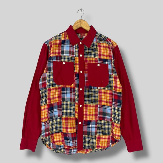 BACK NUMBER Multicolor Patchwork Flannel Shirt Me… - image 1