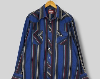 Vintage 90's WRANGLER Western Flannel Shirt Xlarge Southwestern Striped Multicolor Retro Western Wear Pearl Snap Cowboy Shirt Size XL