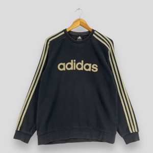 Vintage ADIDAS Sport Crewneck sudadera mediana Y2K Adidas tres rayas deletrear streetwear Adidas ropa deportiva suéter negro tamaño M