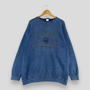 Vintage COLEMAN Sweatshirt Crewneck Large 90&#39;s Coleman Outdoor Sportswear Spellout Sweater Coleman Usa Blue Denim Pullover Jumper Size L