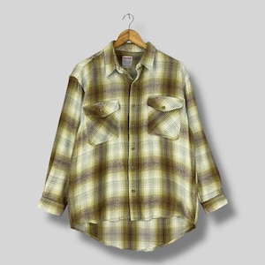 Vintage 1990s Plaid Shadow Flannel Large Plaid Checkered Multicolor Retro Style Hipster Double Pocket Boyfriend Shirt Button Up Size L