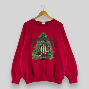 Felpa vintage anni '90 MERRY CHRISTMAS girocollo Xlarge Happy Merry Christmas Day Celebration stampato maglione rosso natalizio taglia XL