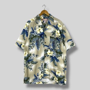 CARRIBEAN JOE Hawaii Shirt Medium Vintage Y2K Hawaiian Honolulu Beach Tropical Hibiscus Flower Motive Printed Button Up Rayon Shirt Size M