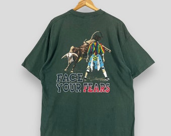 ヴィンテージ 90 年代 WRANGLER Tシャツ XL Wrangler Cowboy Face Your Fears Spell Out プリント Tシャツ Wrangler Made In USA 色あせたグリーン Tシャツ サイズ XL