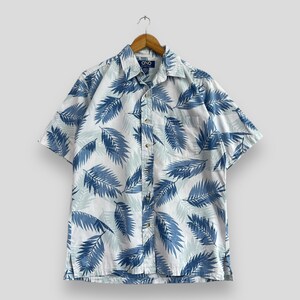 Vintage ONO Hawaii Shirt Medium Y2K Abstract Coconut Tree Leaves Beach Tropical Floral Honolulu Hawaii Button Up Aloha Wear Shirt Size M