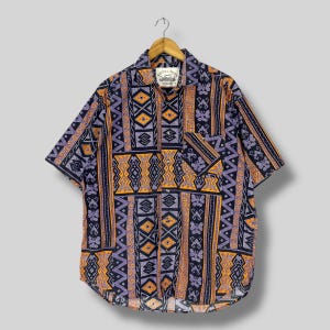 Vintage 1990s ROYAL ship Hawaii Muster Shirt Großes Hawaiianisches Abstraktes Ethnisches Boro Muster Multicolor Aloha Shirt