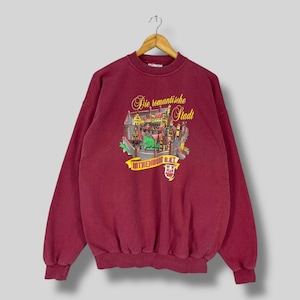 Sudadera vintage Y2K ROTHENBURG O.D.T con cuello redondo, talla grande, de Rothenburg ob der Tauber, Alemania medieval, con estampado de ciudad, color granate, talla L