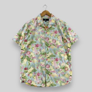 Vintage Y2K MOLOKAI Hawaii Shirt Large Abstract Hawaiian Tropical Beach Party Hibiscus All Over Print Aloha Wear Shirt Buttondown Size L