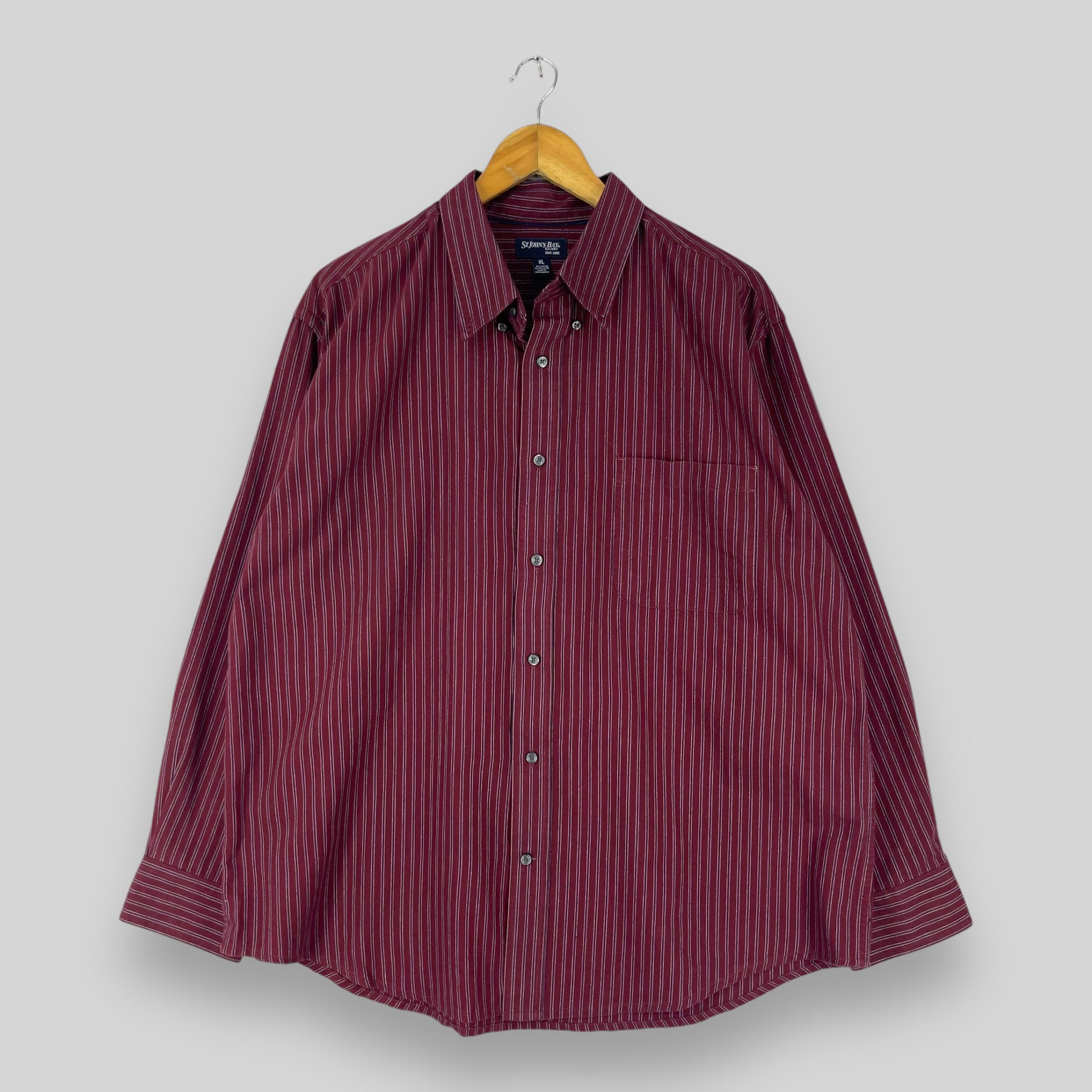 St JOHN'S BAY Striped Shirt Xlarge Vintage Y2K Maroon Pinstripe Casual Minimalist Boyfriend Shirt Oxford Office Shirt Button Up Size XL