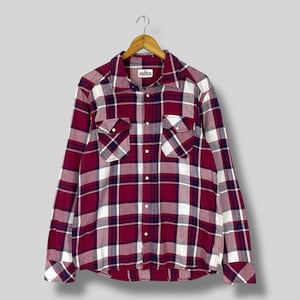 Vintage Plaid Red Flannel Shirt Medium Y2K Plaid Checkered Tartan Grunge Minimalist Boyfriend Shirt Button Snap Double Pocket Flannel Size M