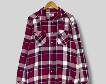 Vintage Plaid Red Flannel Shirt Medium Y2K Plaid Checkered Tartan Grunge Minimalist Boyfriend Shirt Button Snap Double Pocket Flannel Size M