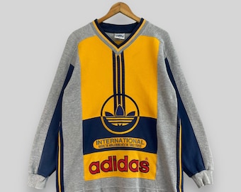 ADIDAS THREE STRIPES Vneck Sweatshirt Medium Vintage 90s Adidas Trefoil Sportswear Multicolor Sweater Adidas Run Dmc Pullover Jumper Size M