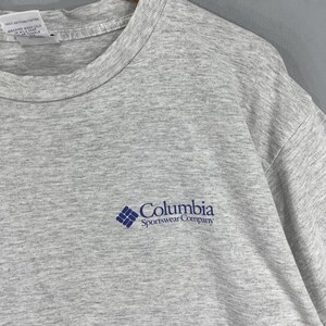 Vintage 1990s COLUMBIA Tshirt Medium Columbia Outdoor Sportswear Spell Out Columbia Outdoor Company Gray Distressed Tee Mens Size M image 5