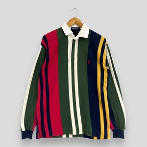NAUTICA Polo Rugby Shirt Medium Vintage 1990s Nautica Sailing Gear Multicolor Stripes Streetwear Nautica Half Zipper Polos Shirt Size M