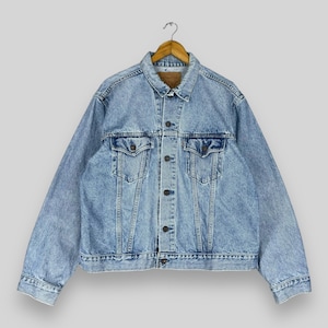 Vintage 1990s LEVIS 75505-0212 Denim Trucker Jacket Medium Levis Orange Tab Medium Wash Jacket Levis Distressed Jeans Jacket Buttons Size M