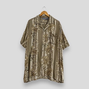 Vintage Y2K Hawaii Floral Beach Shirt Large Hawaiian Aloha Tropical Flower Tiki Honolulu Beach Party Shirt Buttondown Rayon Size L
