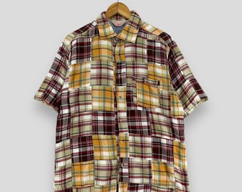 Vintage Patchwork Checkered Flannel Shirt Medium 1990s Plaid Tartan Multicolor Rebuild Reconstruct Flannel Buttondown Shirt Size M