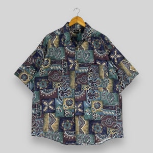 Vintage Psychedelic Crazy Pattern Cotton Shirt Large 1990s Designer Abstract Pop Art Funky Geometric Artwork Multicolor Buttondown Size L
