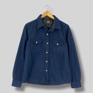 Vintage 90's LEE Wool Jacket Women Medium Lee Union Made Casual Cold Weather Jacket Lee Winter Button Up Shirt Jacket Navy Blue Size M