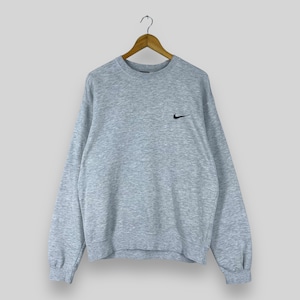 Vintage 1990s NIKE SWOOSH Crewneck Sweatshirt Large Nike Swoosh Small Logo Embroidery Sportswear Nike Air Sport Gray Pullover Sweater Size L