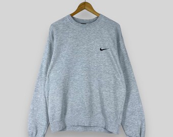 Vintage 1990s NIKE SWOOSH Crewneck Sweatshirt Large Nike Swoosh Small Logo Embroidery Sportswear Nike Air Sport Gray Pullover Sweater Size L