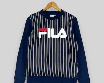 FILA ITALIA Crewneck Sweatshirt Small Vintage Y2K Biella Italia Sportswear Big Logo Fila Sport Blue Stripes Pullover Teen Sweater Size S