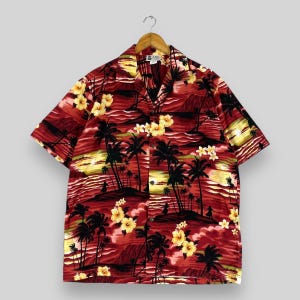 Vintage 90&#39;s ALOHA REPUBLIC Hawaii Shirt Large Hawaiian Island Beach Party Hula Girl Tropical Floral Sunwear Aloha Shirt Buttondown Size L