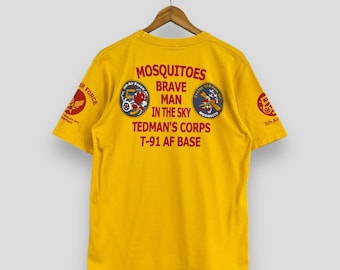 Vintage 1990s TED COMPANY Tshirt Small Tedman Strategic Air Commando 5th Usa Military Air Force Base Printed Tedman Yellow Tshirt Size S