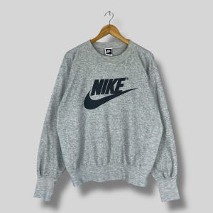 NIKE Sweatshirt Crewneck Large Vintage 90&#39;s Nike Big Swoosh Spell Out Printed Sportswear Nike Air Sport Streetwear Gray Sweater Size L