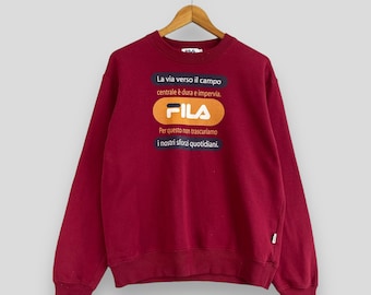 Vintage Y2K FILA Italia Crewneck Sweatshirt Medium Biella Italia Big Logo Spellout Sportswear Fila Sport Pullover Burgundy Sweater Size M