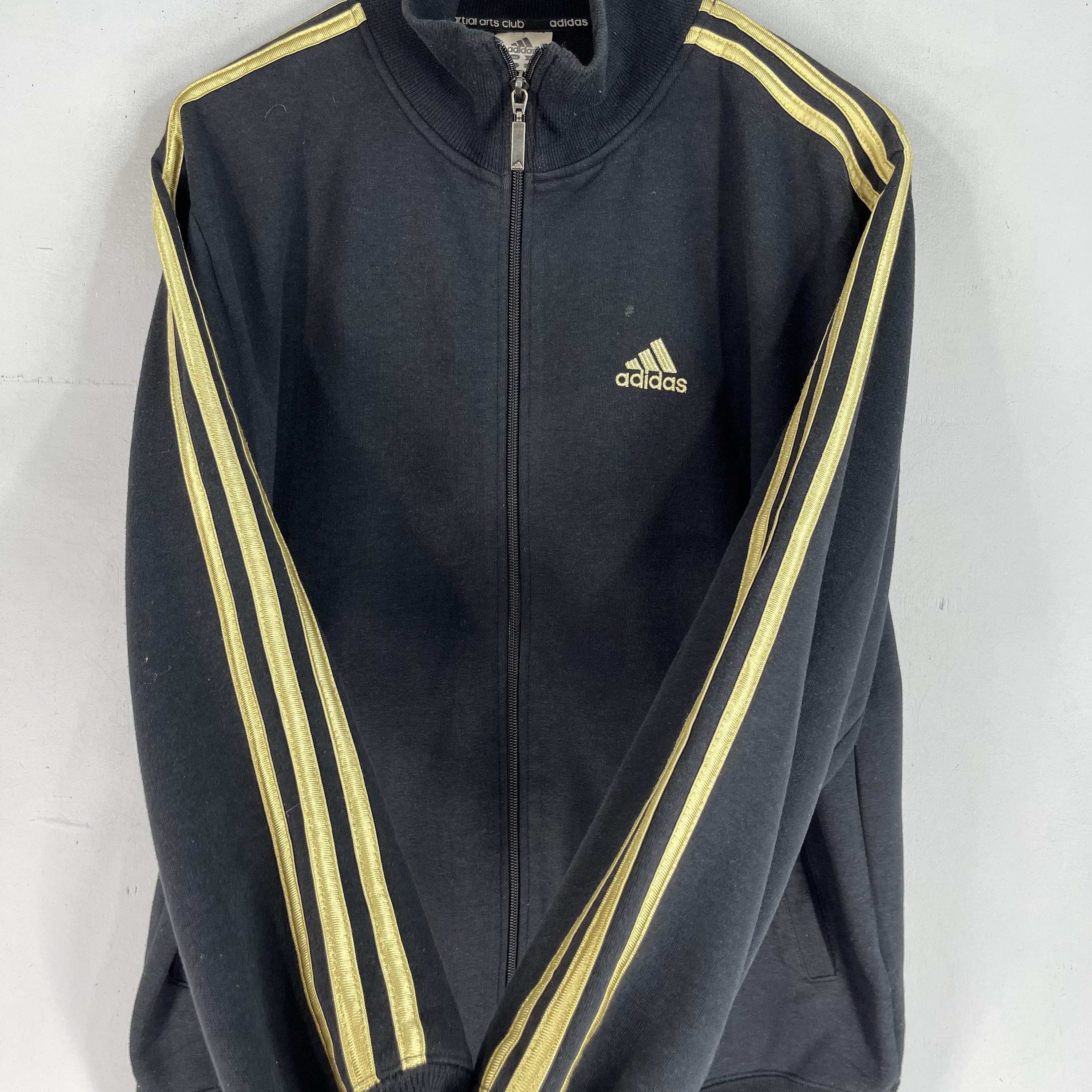 Vintage ADIDAS Three Stripes Zipper Sweater Medium Y2K