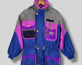 DESCENTE Ski Jacket Hoodie Medium Vintage 90's Descente Competition International Multicolor Skiing Sportswear Heavy Bomber Jacket Size M