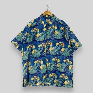 KAHALA Hawaii Button Up Shirt Xlarge Vintage 90&#39;s Hawaiian Deep Ocean Marine Wildlife Motive Beach Party Sunwear Oxford Shirt Size XL
