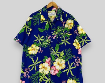 Vintage 90's HILO HATTIES Hibiscus Floral Shirt Xlarge Hawaiian Aloha Tropical Beach Flower Sunwear Beach Party Shirt Buttondown Size XL